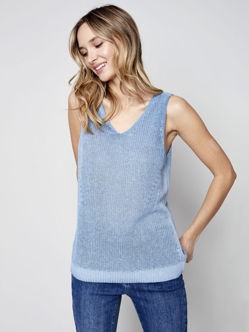 Charlie B C2509-790A knitted tank top denim color