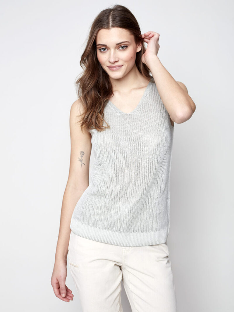 Charlie B C2509-790A knitted tank top grey color