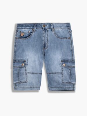 Bermuda cargo Lois jeans 1762-6929-00 en denim extensible avec bande de taille élastique couleur bleu javellisé