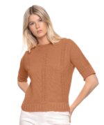 CyC 231-1502 crochet and pointelle knit sweater with dolman sleeves cinnamon color