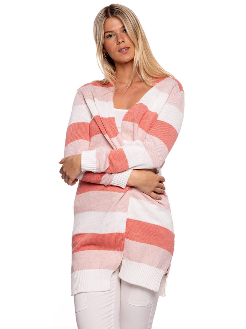 CyC Long cardigan  231-1504 in striped knit pink