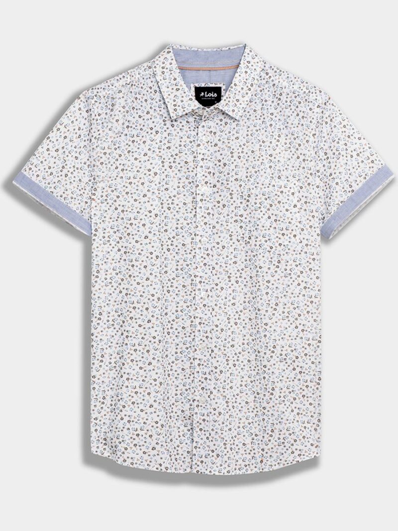 Lois 1057 short-sleeved floral print shirt in stretch cotton white combo