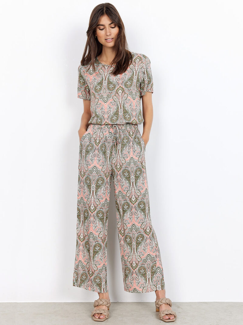 Soya concept trousers 40052 printed loose fit green combo