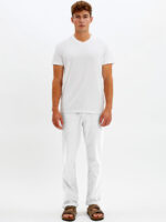 Point Zero 7069209 white linen trousers with elastic waistband and drawstring