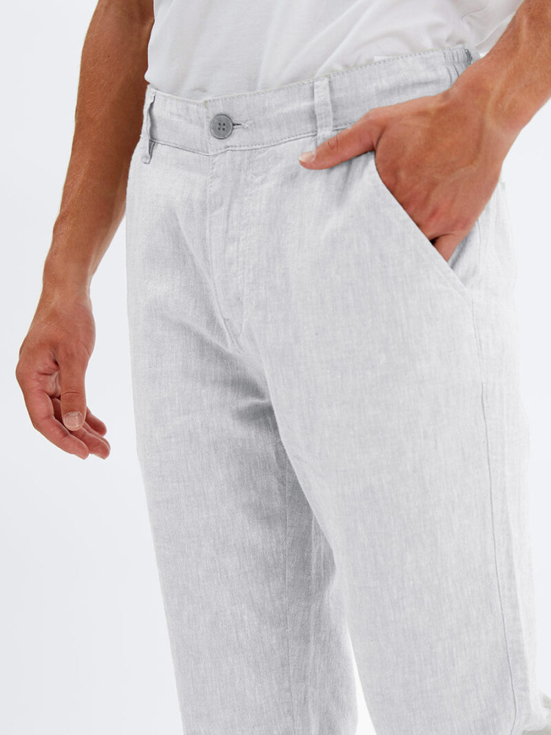 Point Zero 7069209 white linen trousers with elastic waistband and drawstring