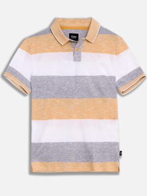 Lois 1056 wide stripe stretch cotton polo shirts corn color