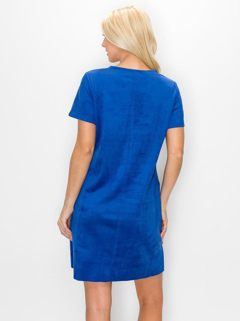 Joh dress A8449 short sleeves in stretch micro suede cobalt blue color