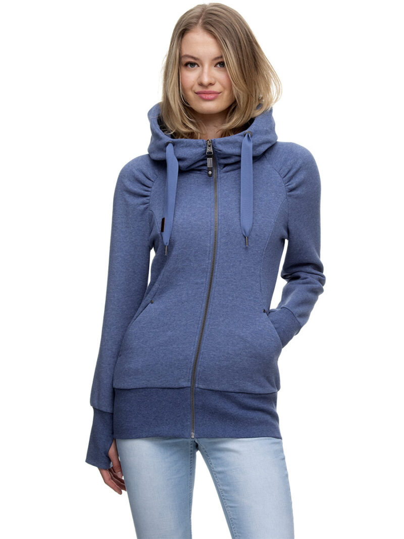 Ragwear sweatshirt Gojji 2331-30014 with large hooded collar denim color