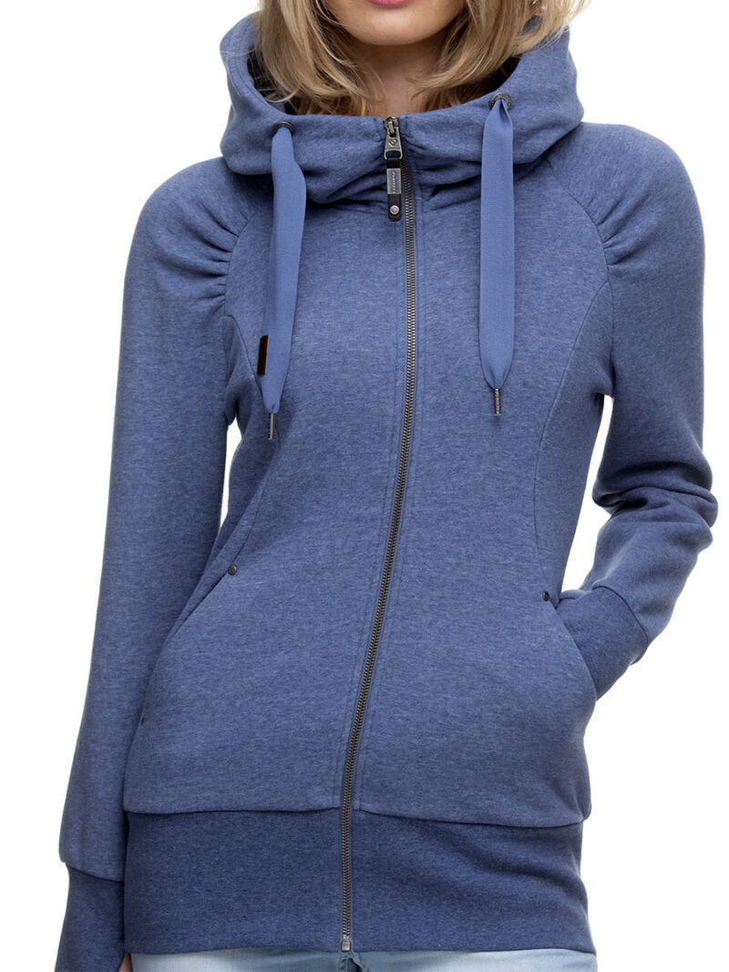 Ragwear sweatshirt Gojji 2331-30014 with large hooded collar denim color