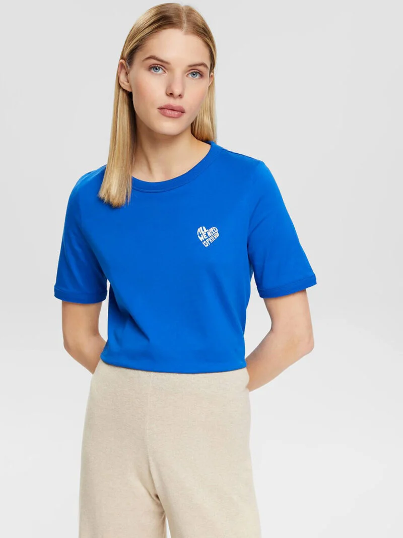 T-shirt Esprit 013EE1K327 manches courtes imprimé coeur couleur bleu