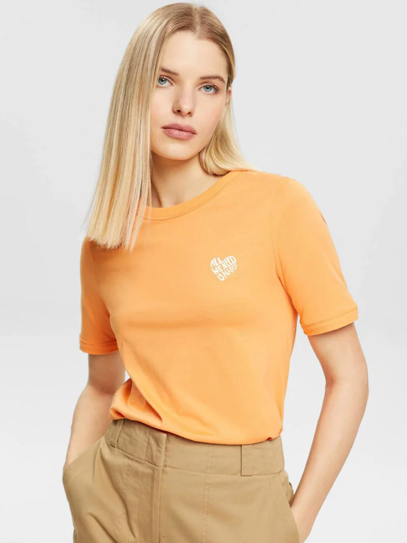 T-shirt Esprit 013EE1K327 manches courtes imprimé coeur couleur orange