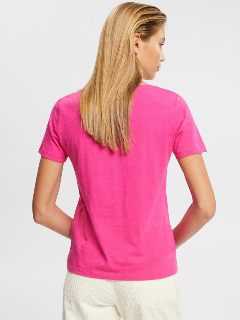 T-shirt Esprit 992CC1K322 manches courtes col V en coton couleur rose