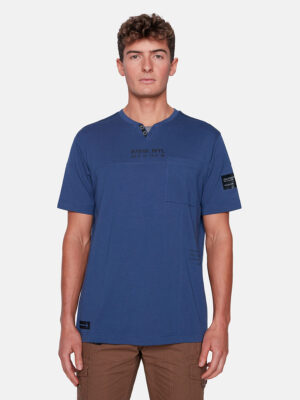 T-shirt Projek Raw 142709 manches courtes en coton imprimé avec une poche couleur indigo