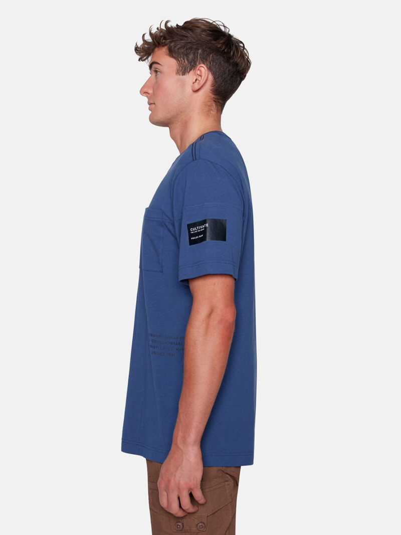 Projek Raw T-shirt 142709 short sleeve printed cotton with pocket indigo color