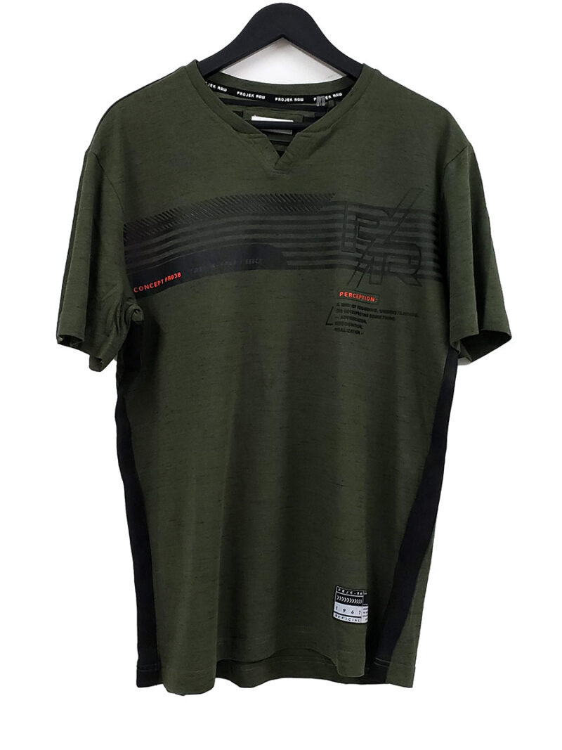 Projek Raw short-sleeved T-shirt in printed textured cotton olive