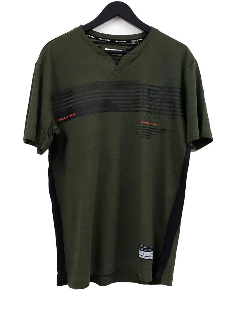 T-shirt Projek Raw manches courtes en coton texturé imprimé couleur olive