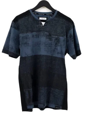 T-shirt Projek Raw 142719 manches courtes en coton extensible texturé imprimé bleu