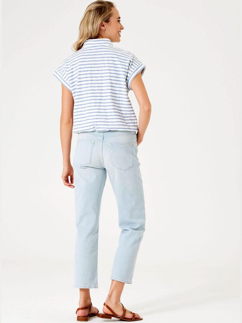 Garcia top C30061 short sleeves with blue stripes and zip collar