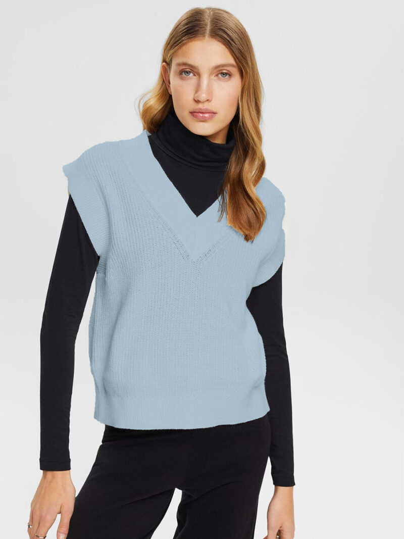 Débardeur Esprit 013CC1I303 en tricot de coton bleu