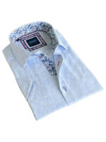 Chemise Scoop JUDE_S manches courtes en coton doux au look moderne habillée imprimée ton sur ton bleu poudre