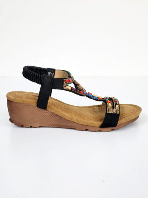 Sandal J.J's FOOTWEAR S-1301 wedge heel and comfortable sole in black