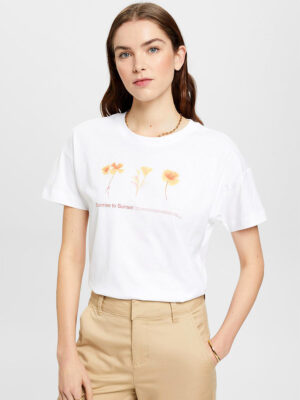 T-shirt Esprit blanc 023CC1K301 manches courtes imprimé fleur