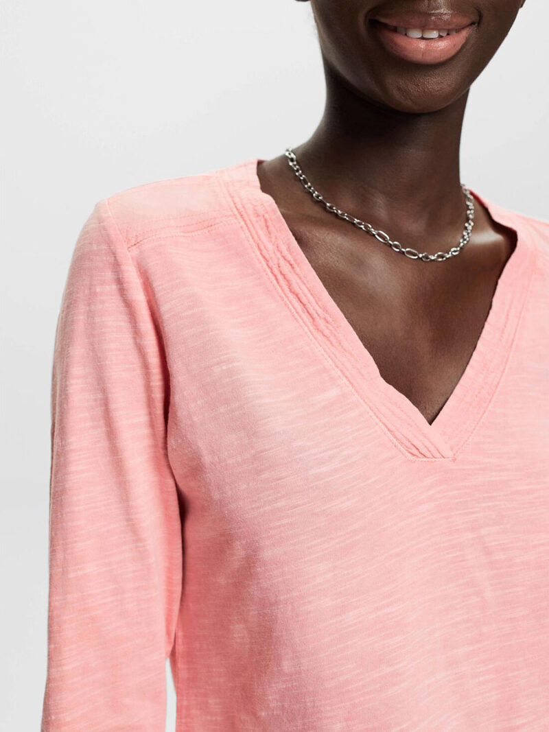 Esprit t-shirt 023EE1K324 long sleeves faded V-neck pink color