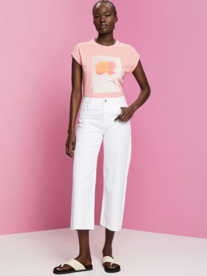 Esprit T-shirt 023EE1K335 short sleeves slub texture print pink color