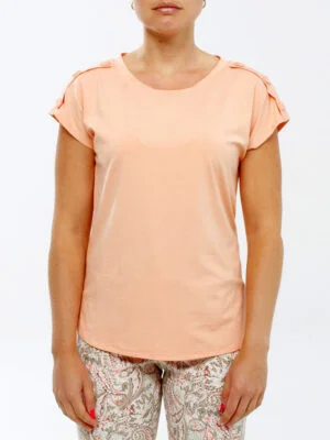 DEVIA top D834T short sleeves with button on the shoulders apricot color
