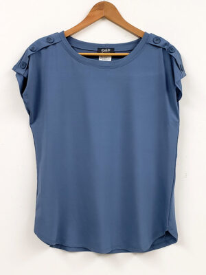 DEVIA top D834T short sleeves with button on the shoulders indigo color