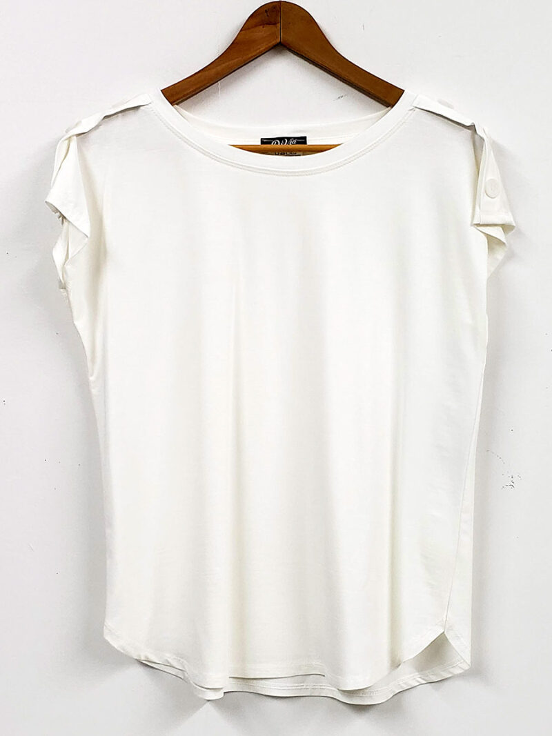 DEVIA top D834T short sleeves with button on the shoulders off white color