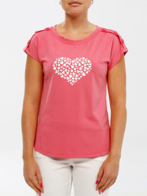 DEVIA top D516T heart print short sleeves sorbet color
