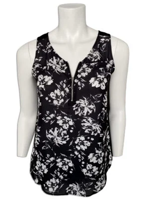 Motion MOK4937 sleeveless blouse with printed zip black and white
