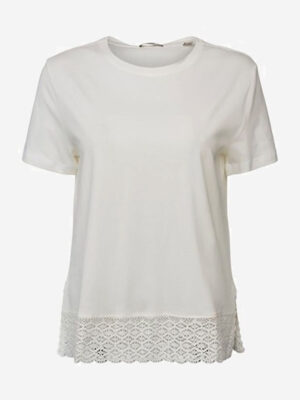 T-shirt Esprit 033EE1K313 manches courtes finition de crochet au bas off white