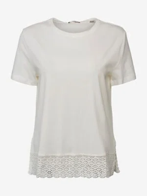 T-shirt Esprit 033EE1K313 manches courtes finition de crochet au bas off white