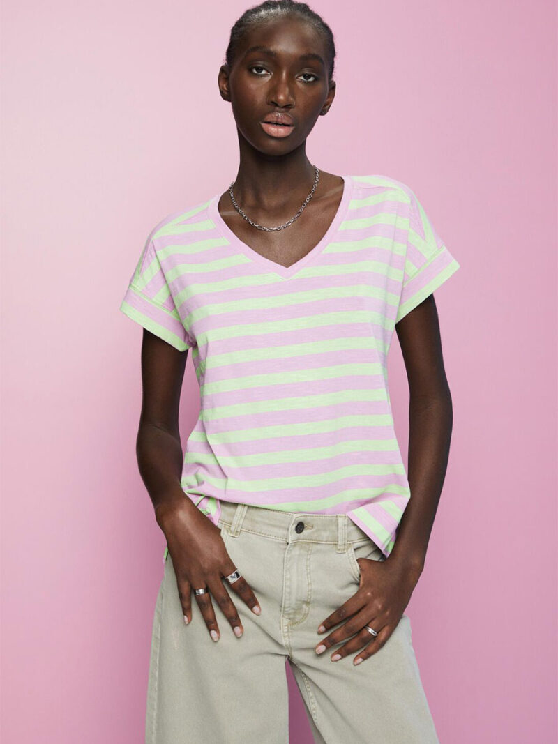 Esprit T-shirt 033EE1k334 short sleeves with lilac stripes