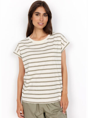 Soya Concept T-shirt 2S-26081 short sleeves with khaki  stripes