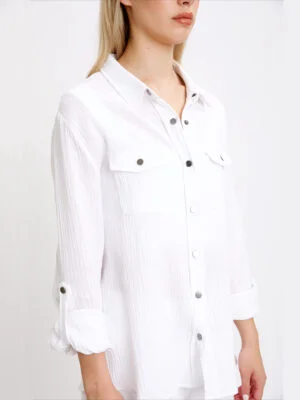 Motion Blouse MOK4914 Textured Convertible Sleeves color white