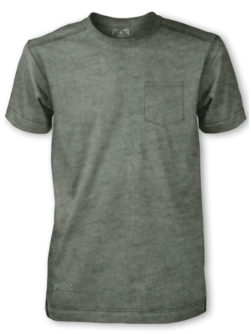 T-shirt Point Zero 7061010 manches courtes délavé avec une poche couleur olive
