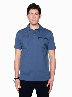 Projek Raw polo 142715 printed short sleeves with 2 pockets blue