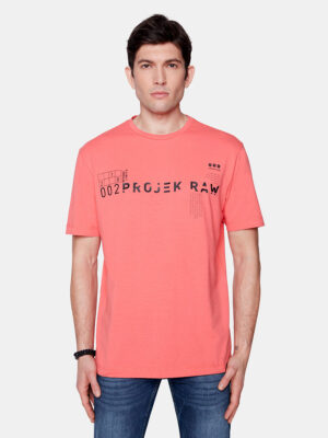 T-shirt Projek Raw 142710 manches courtes en coton imprimé corail