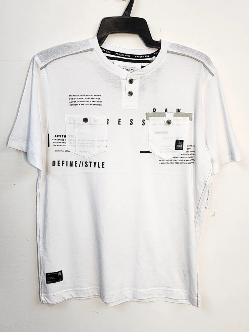  T-shirt Projek Raw 14272 style Henley imprimé avec 2 poches couleur blanc