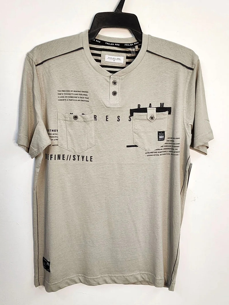  T-shirt Projek Raw 14272 style Henley imprimé avec 2 poches couleur champignon