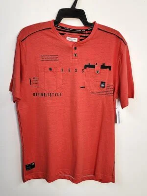  T-shirt Projek Raw 14272 style Henley imprimé avec 2 poches couleur corail