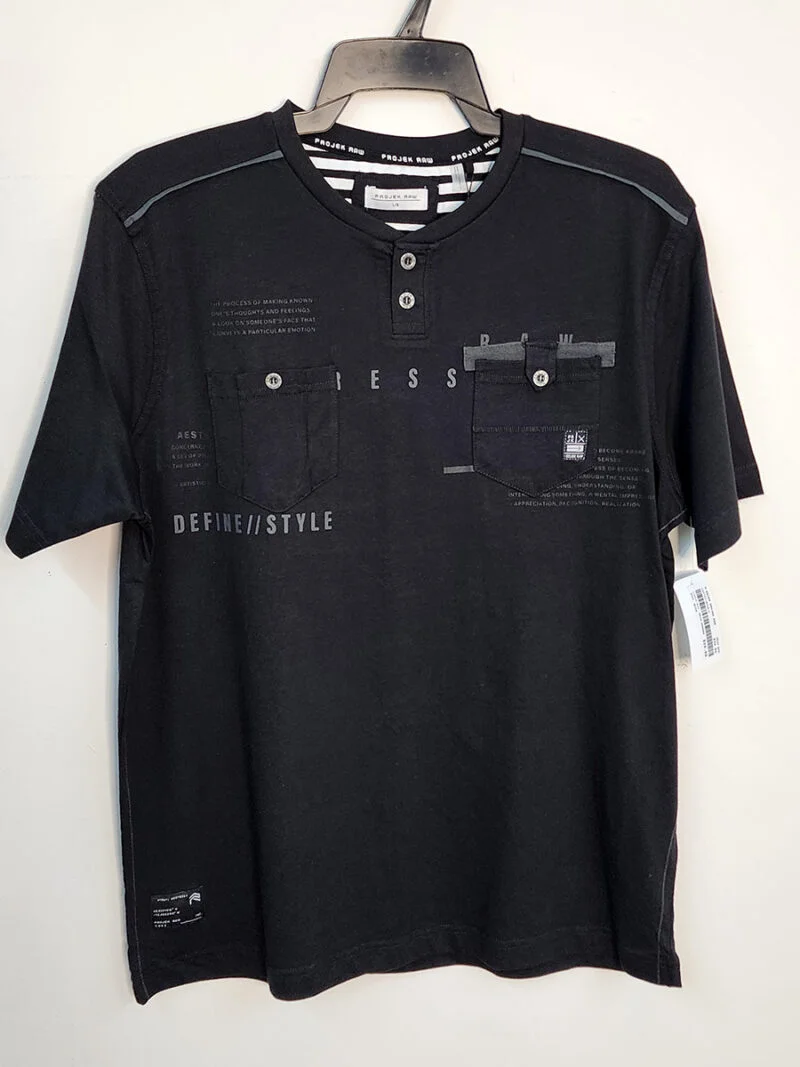  T-shirt Projek Raw 14272 style Henley imprimé avec 2 poches couleur noir