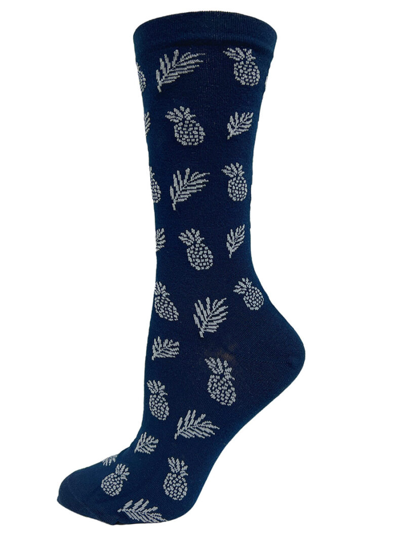 KEY 4762 non-elastic navy socks in bamboo rayon with pineapple print