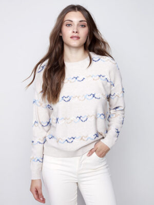 Charlie B C2526E-736A sweater with hearts embroidery almond color