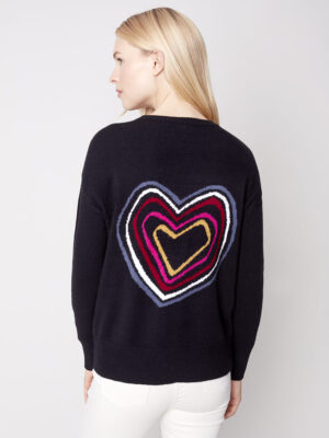 Charlie B black sweater C2605-736A heart embroidery on the back