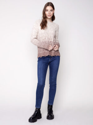 Charlie C2587O-711B cable knit sweater truffle color