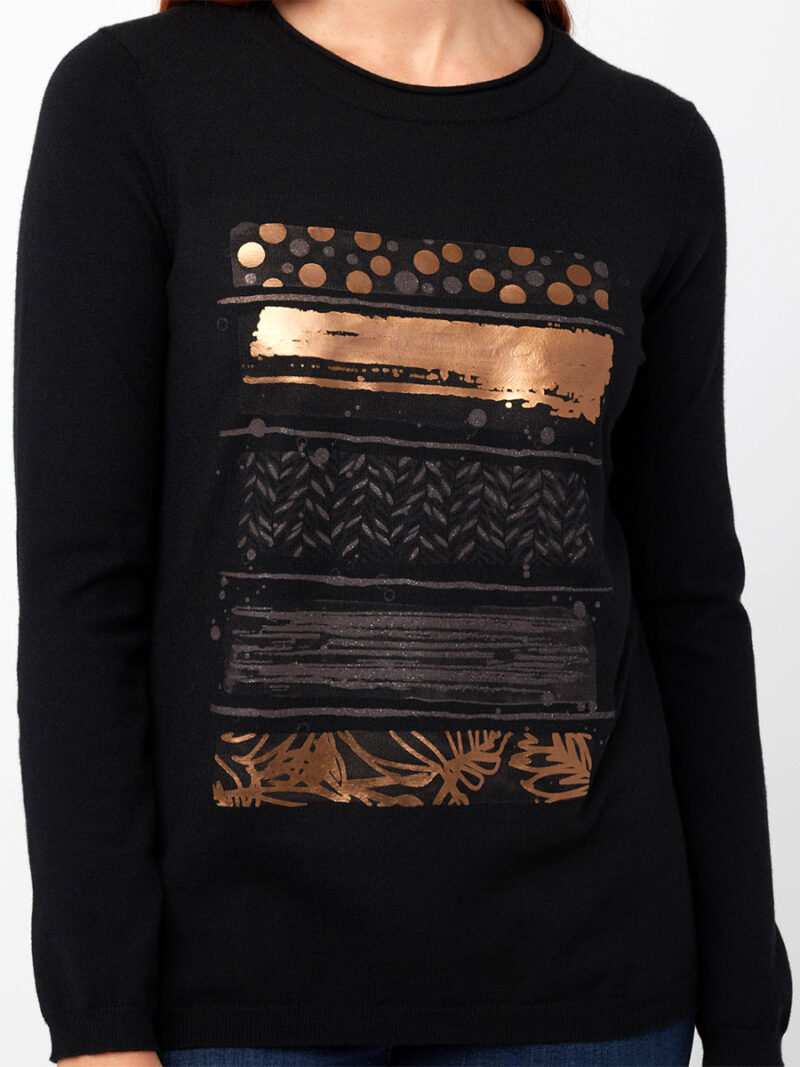 CoCo Y Club black Sweater 232-2635 Metallic Print
